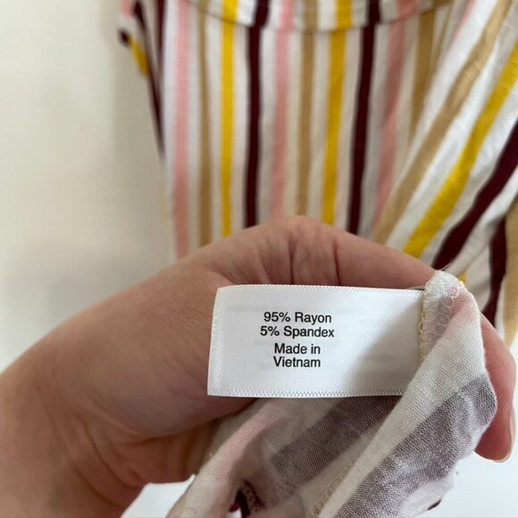 LANE BRYANT Plus Size Ruffle Edge Tank Top White Burgundy Pink Yellow Striped 3X - Picture 9 of 13